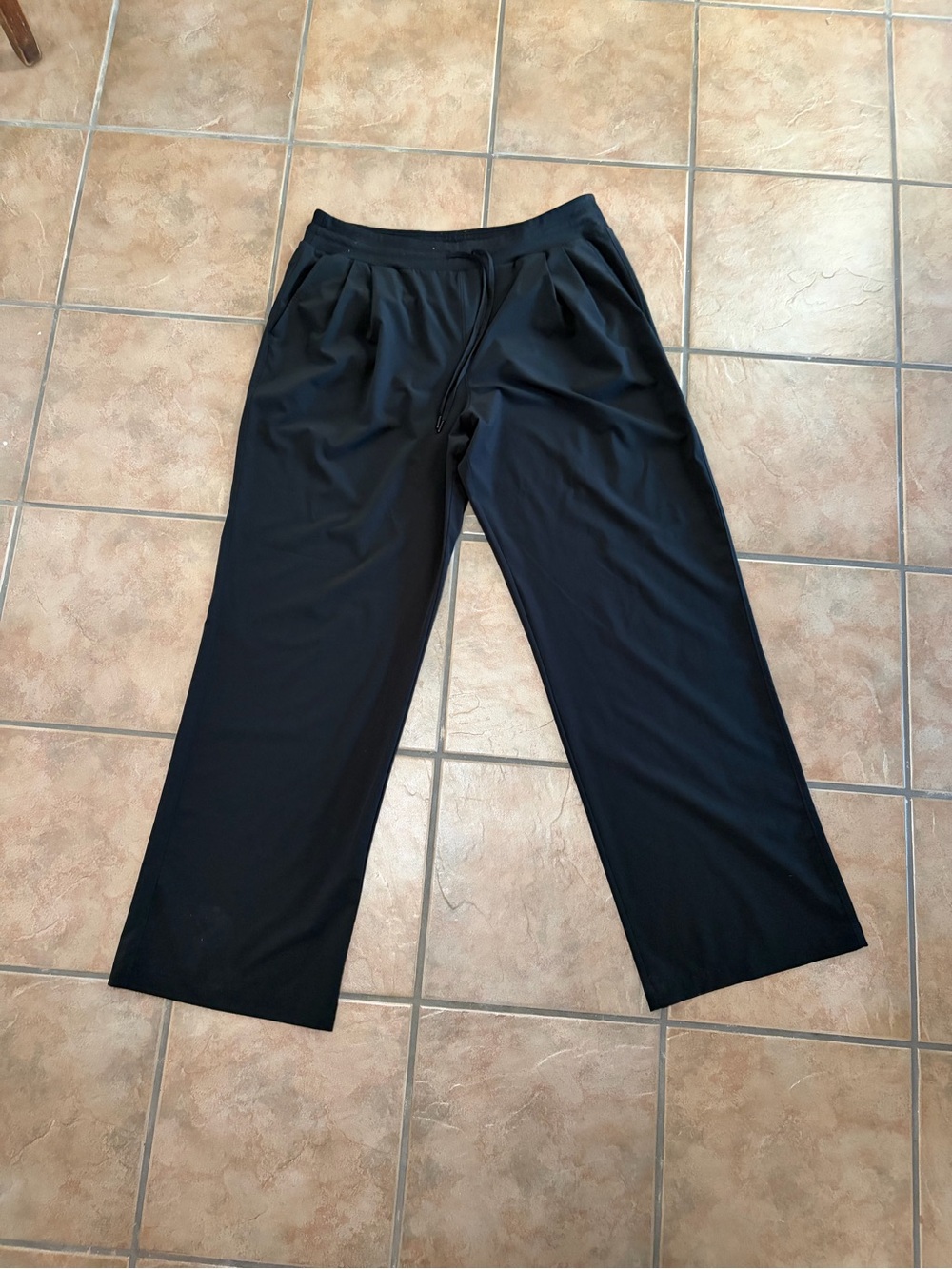 Relaxed Wide-Leg Black Pull-On Joggers with Drawstring